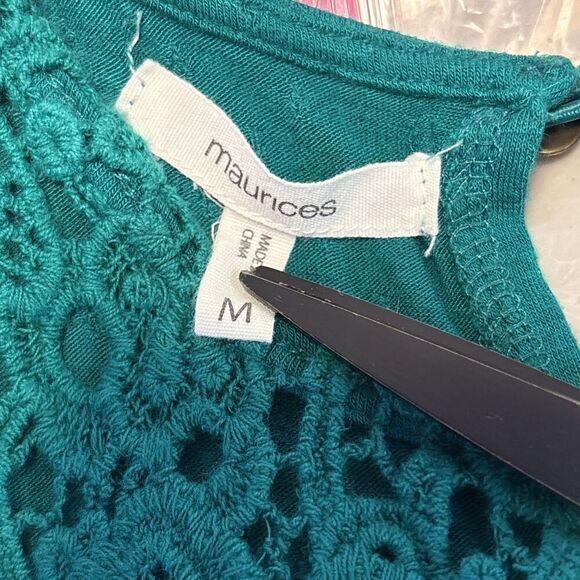 Maurices Women's Teal Green Sheer Beaded Tank Top Crochet Sequin Lace M Keyhole - Picture 9 of 10